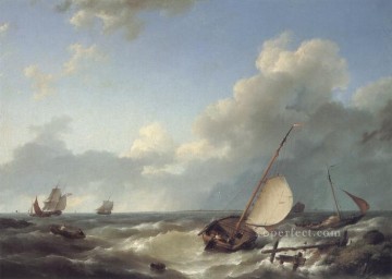 Hermanus Koekkoek Snr Painting - Shipping in a Stiff Breeze Hermanus Snr Koekkoek seascape boat